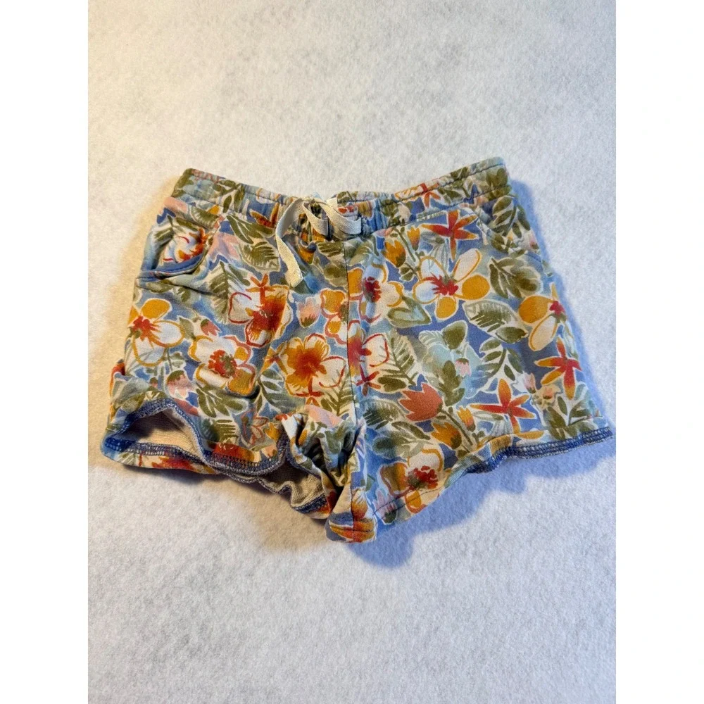 Carters Kid Girls Floral French Terry Shorts Blue Orange Size 7 7A Tropical